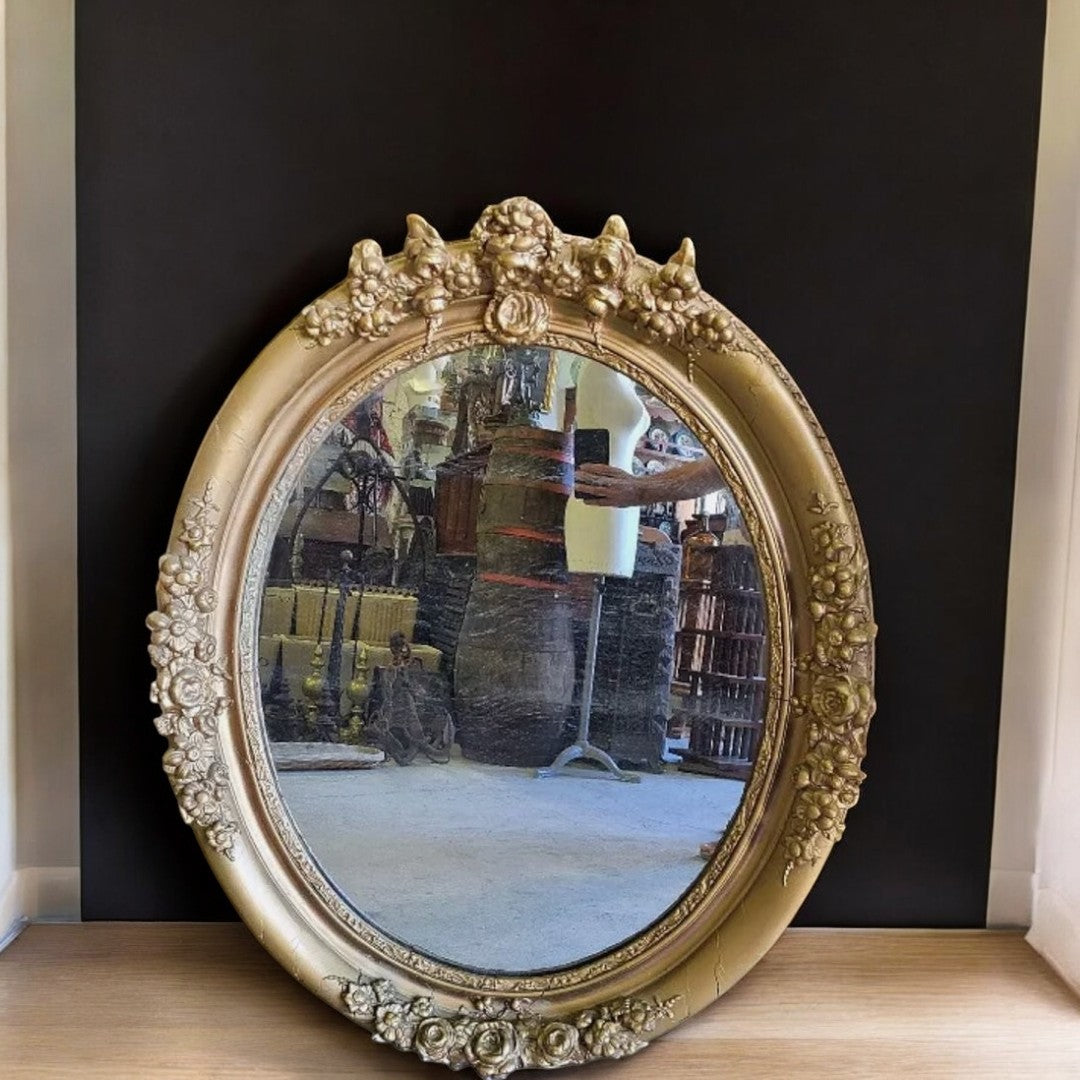 Joli Miroir Médaillon Doré Ovale