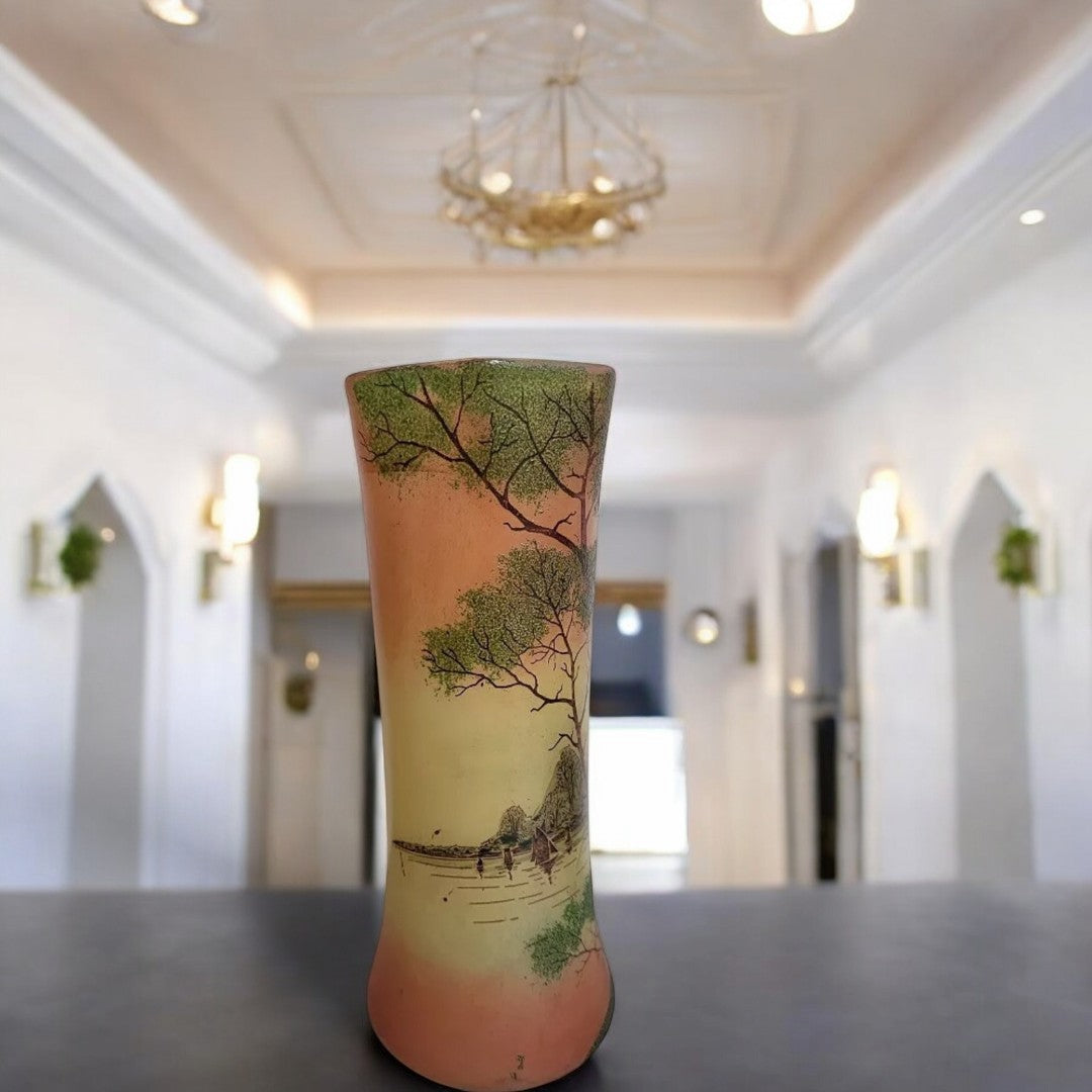 Jolie Paire de Vases en Verre Peint - Type Legras