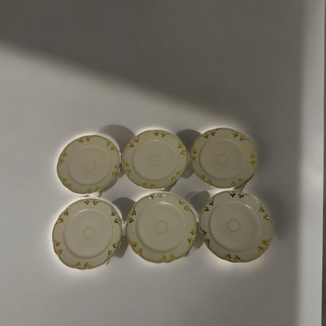 Jolie Série de 6 Assiettes en Porcelaine Blanche avec Dorure