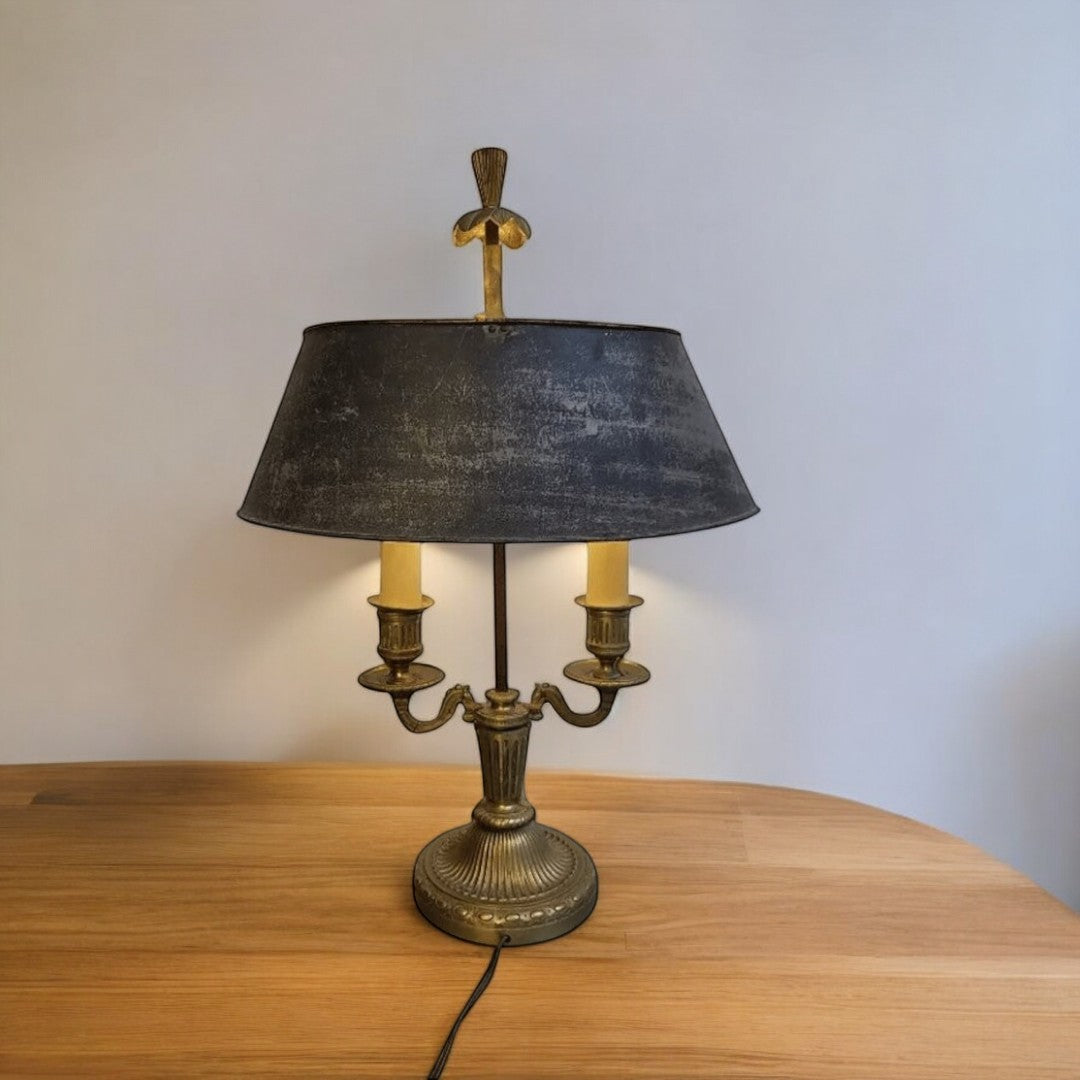 Superbe Lampe Bouillotte en Bronze avec Abat-jour en Tôle N° 1