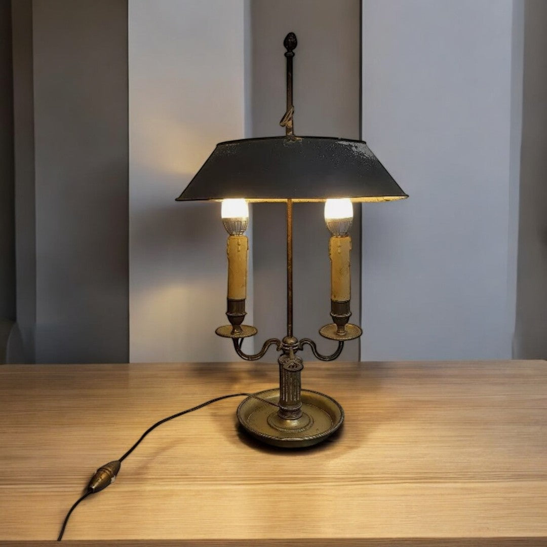 Superbe Lampe Bouillotte en Bronze avec Abat-jour en Tôle N° 1