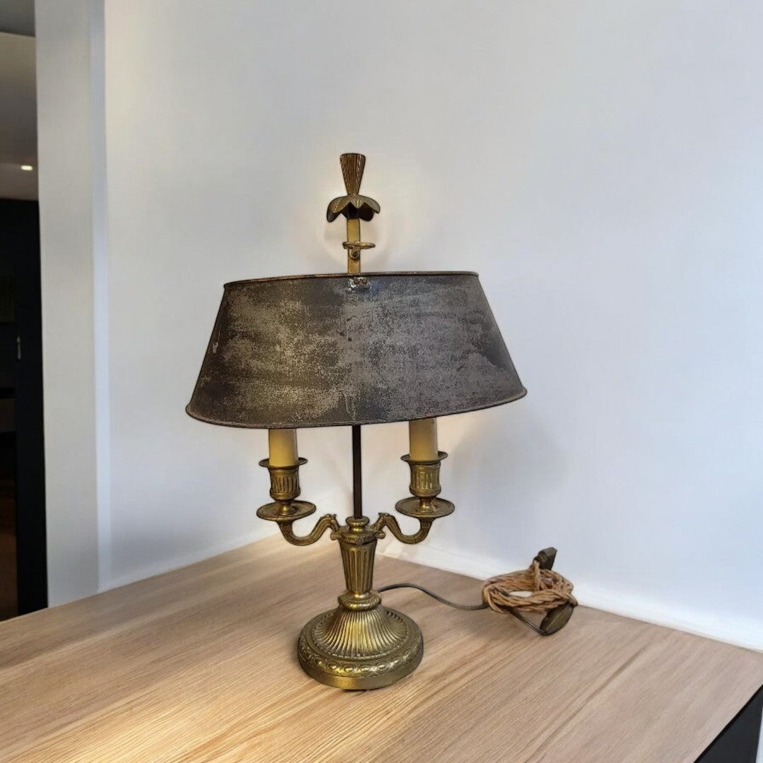 Superbe Lampe Bouillotte en Bronze avec Abat-Jour en Tôle N° 2