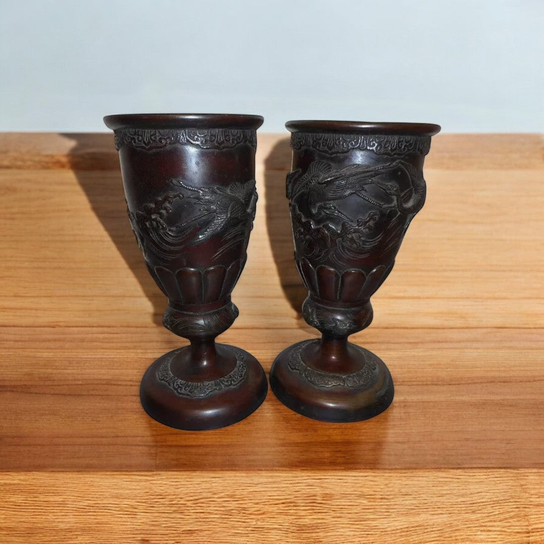 Superbe Paire de Vases en Bronze - Décor Asiatique