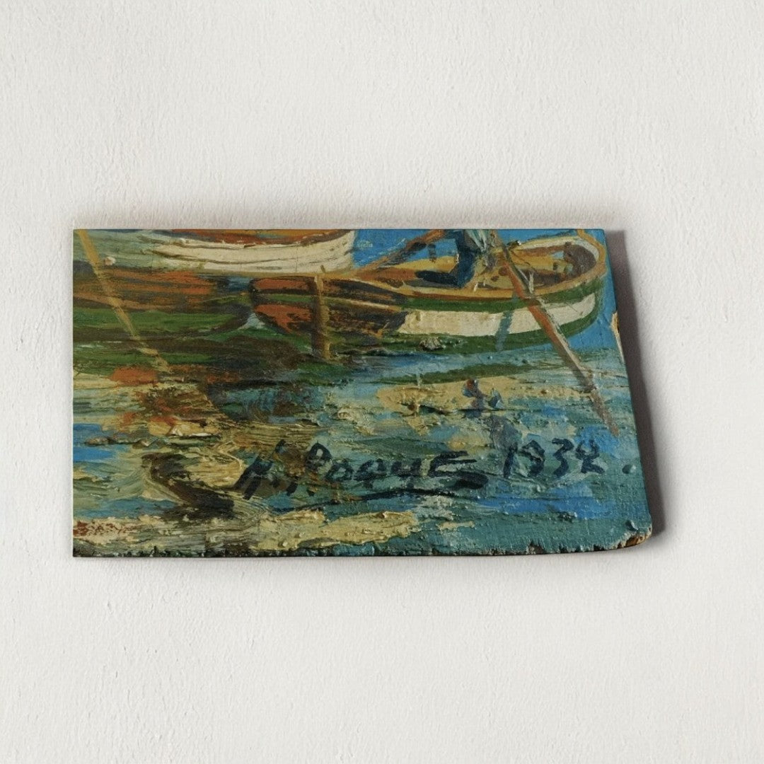 Superbe Tableau Peinture Sans Encadrement - Bateaux avec Sète - H. Roque - 1932