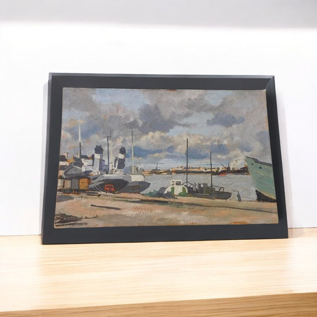 Superbe Tableau Peinture – Port, Huile sur Panneau d'Isorel, signé Durand Henriot