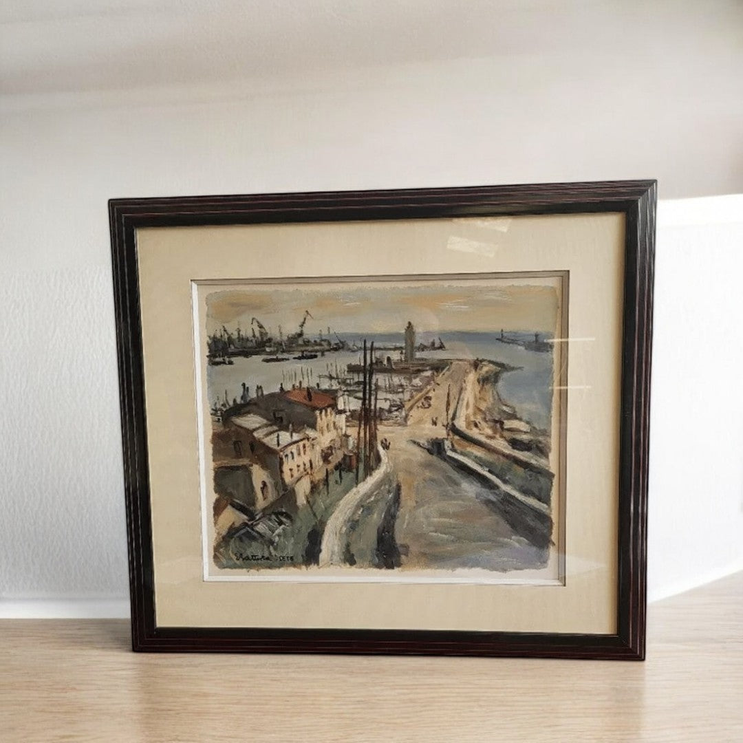 TABLEAU PEINTURE GOUACHE SUR PAPIER ERIC BATTISTA PORT DE SETE N° 2