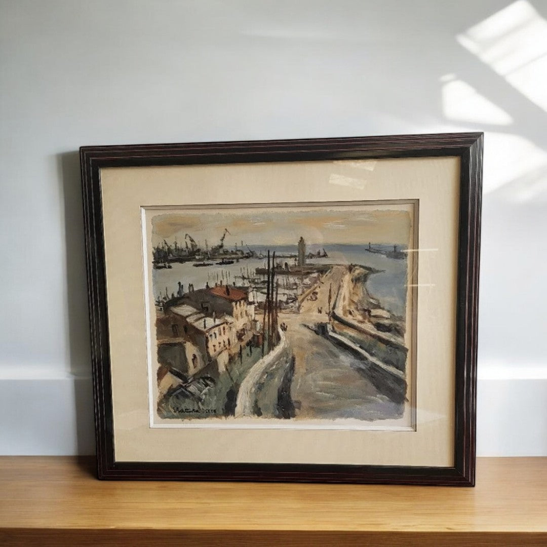 TABLEAU PEINTURE GOUACHE SUR PAPIER ERIC BATTISTA PORT DE SETE N° 2