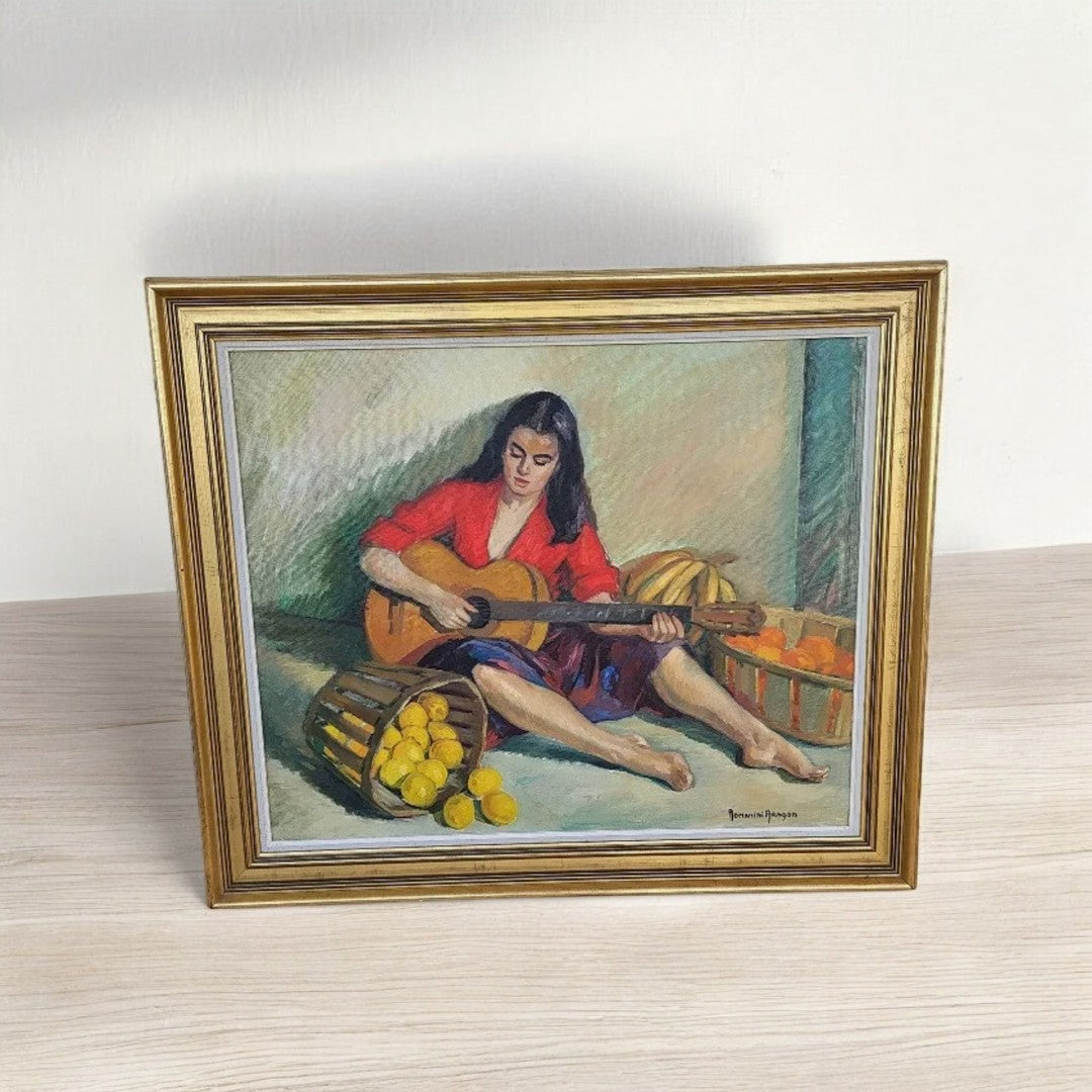 Très Beau Tableau Peinture Huile sur Toile - Signé Romanini Aragon Denise