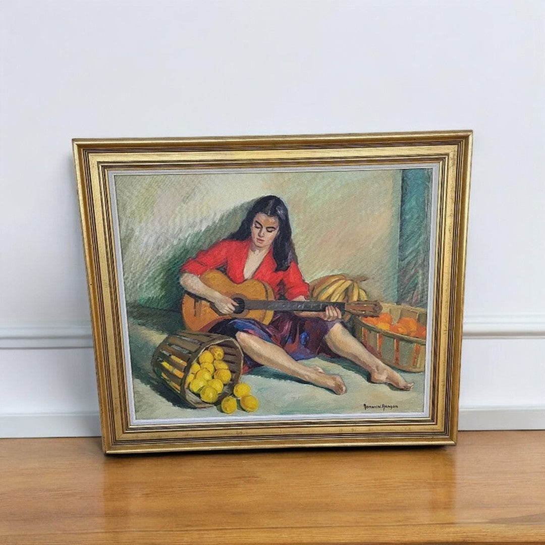 Très Beau Tableau Peinture Huile sur Toile - Signé Romanini Aragon Denise