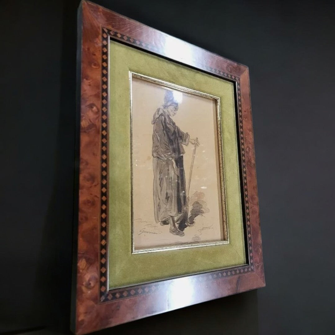 Très Beau Dessin Tableau de Gavarni "Goutte au Nez"