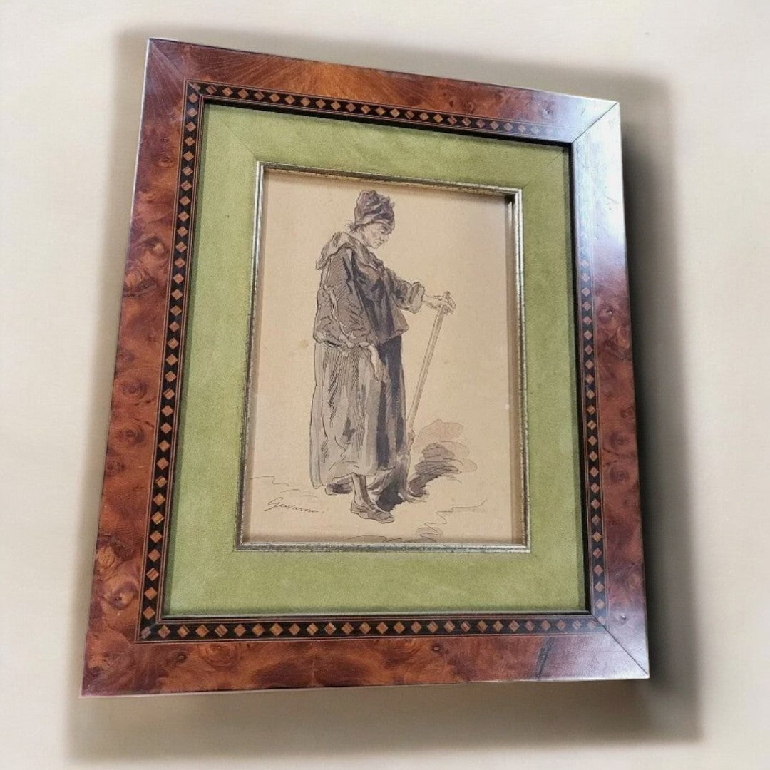 Très Beau Dessin Tableau de Gavarni "Goutte au Nez"