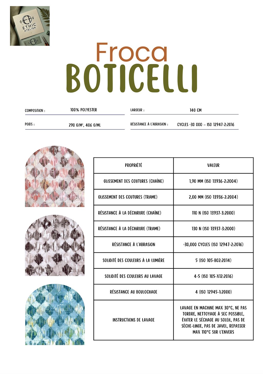 Tissu d'ameublement Boticelli - Ethic Atelier