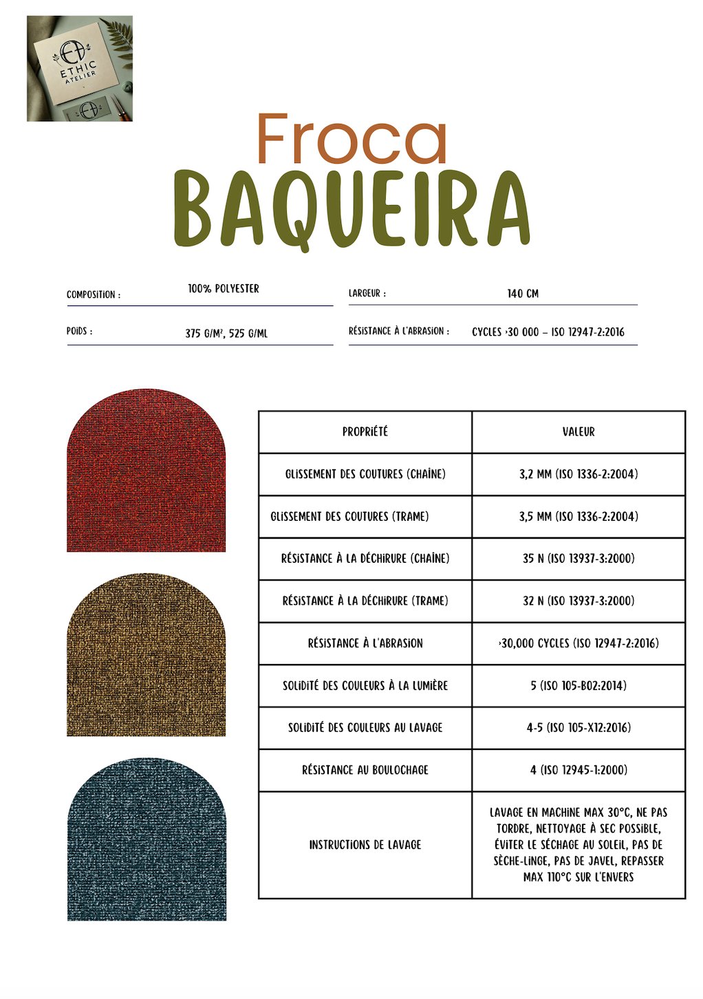 Tissu d'ameublement de qualité supérieure - Ethic Atelier