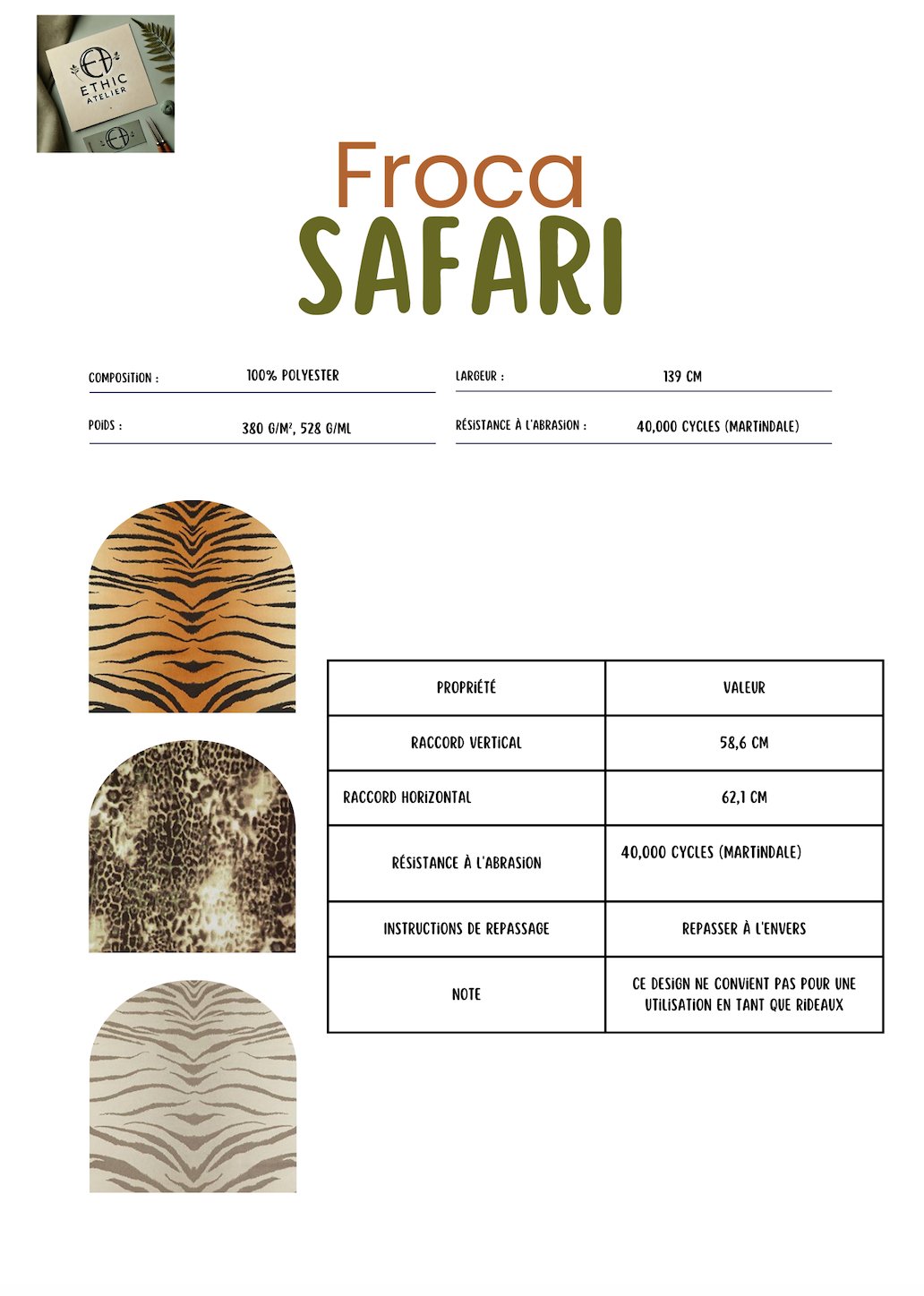 Tissus d'ameublement à motif animalier - Ethic Atelier