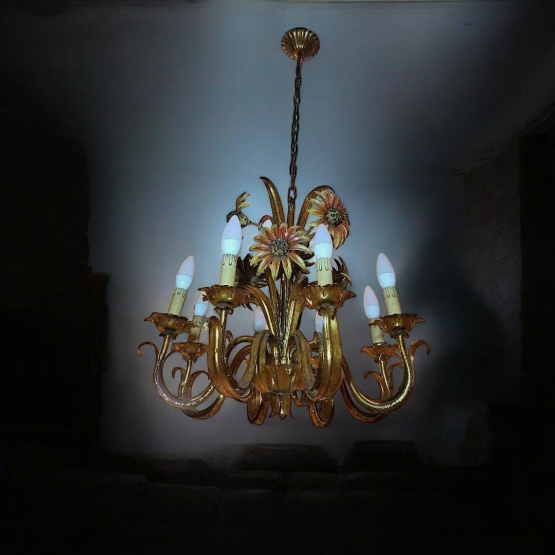 Véritable Paire de Lustres en Métal Peint Décor de Fleurs - Ethic Atelier