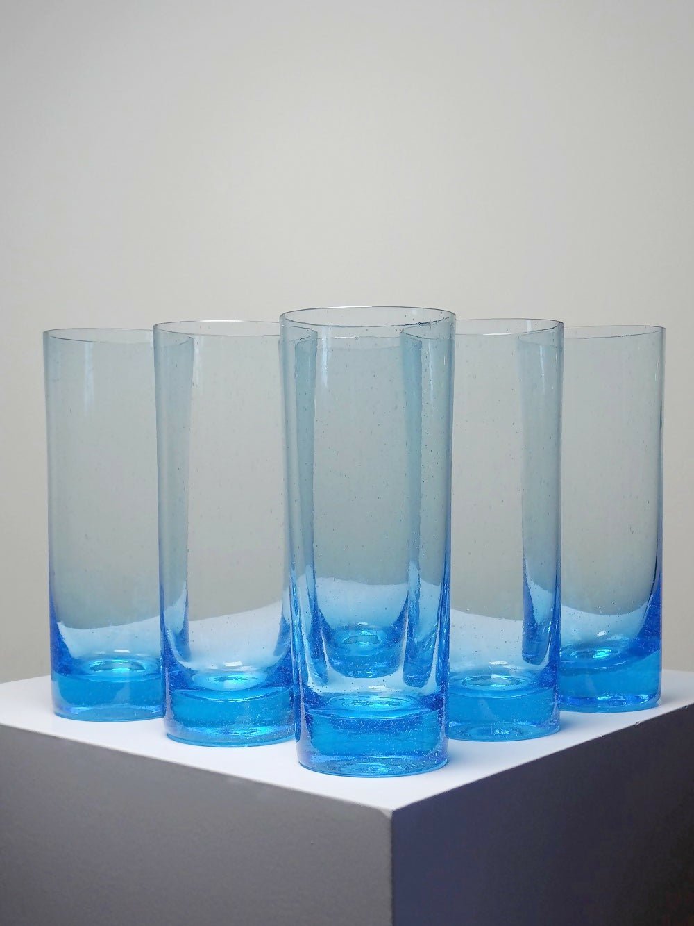 6 Verres hauts vintages verre fin turquoise bullé soufflé à la bouche - Ethic Atelier