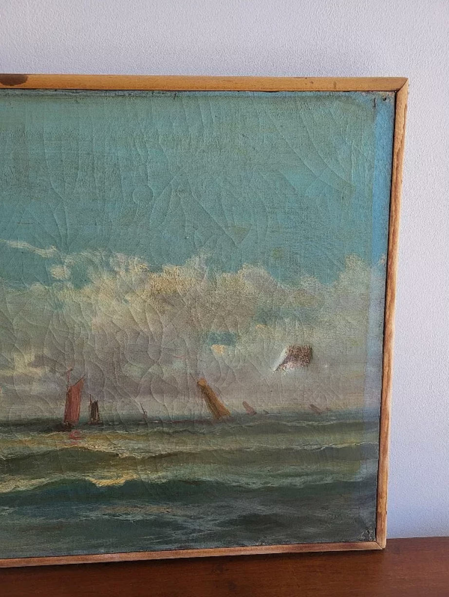 Très Joli Tableau Peinture - Huile sur Toile - "Marine du XIXème siècle" - Signé Govihaz - Ethic Atelier