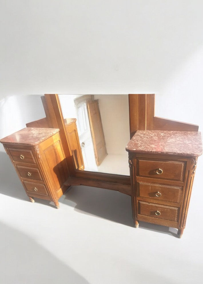 Coiffeuse Art Déco en Noyer et Marbre Rouge du Languedoc
