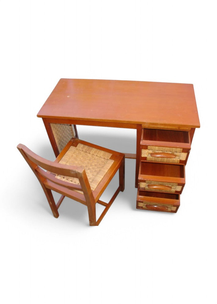 Bureau et sa chaise en acajou et paillage -  Mexique en 1959