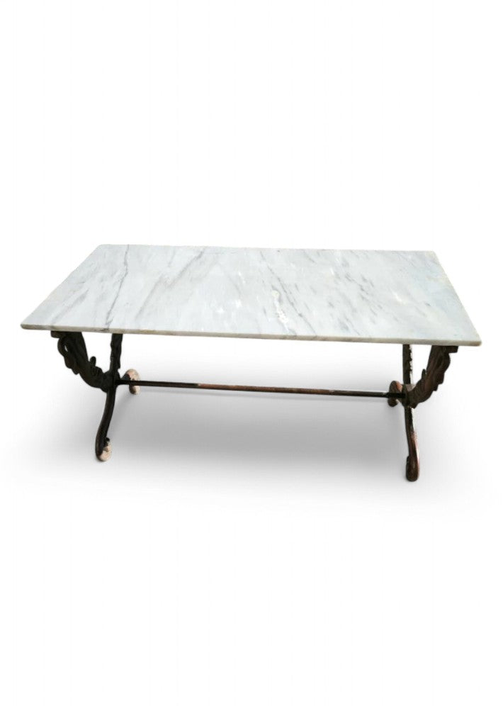 Table basse cols de cygnes fonte et marbre