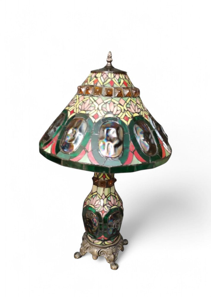 Grande Lampe en Mosaïque de Verre Façon Vitrail Style Art Déco