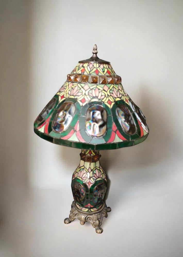 Grande Lampe en Mosaïque de Verre Façon Vitrail Style Art Déco