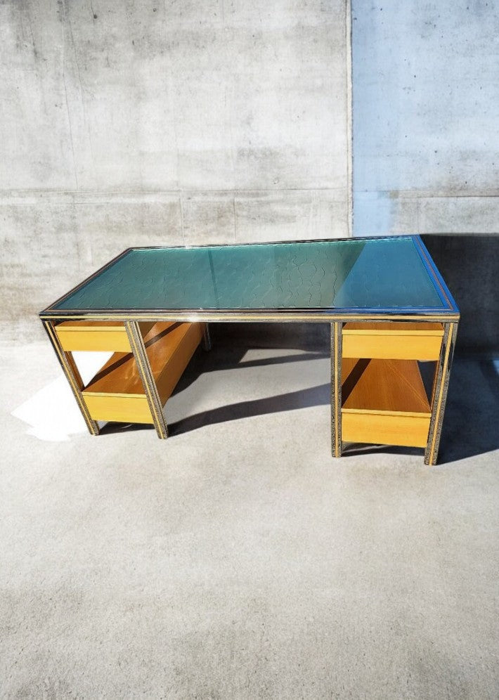 Magnifique Bureau Vintage en Verre et Chrome