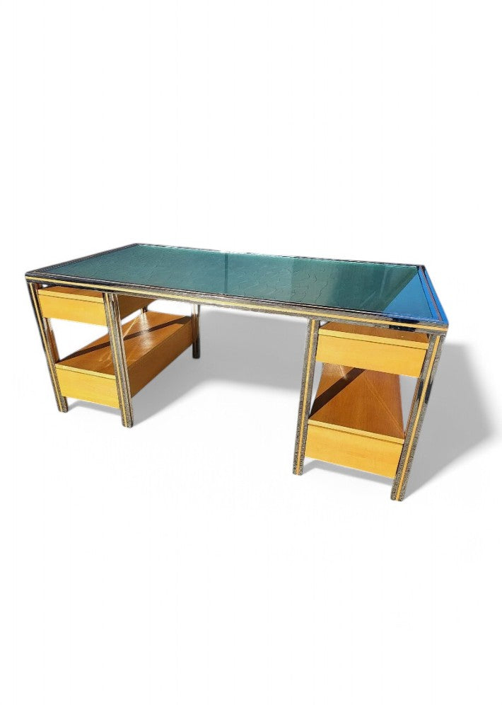 Magnifique Bureau Vintage en Verre et Chrome