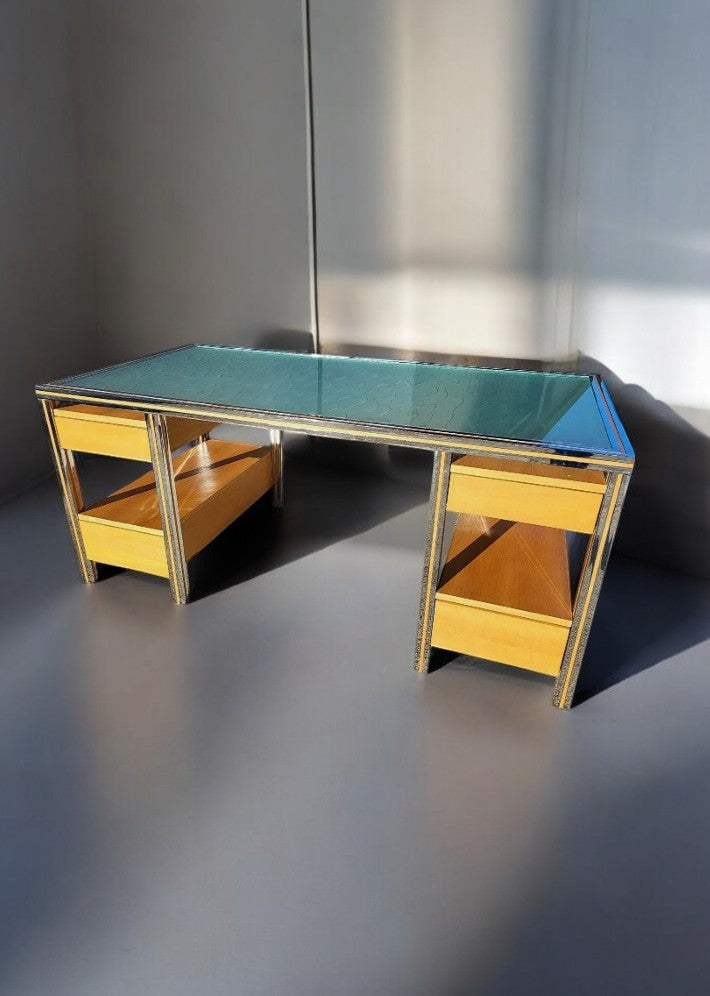 Magnifique Bureau Vintage en Verre et Chrome