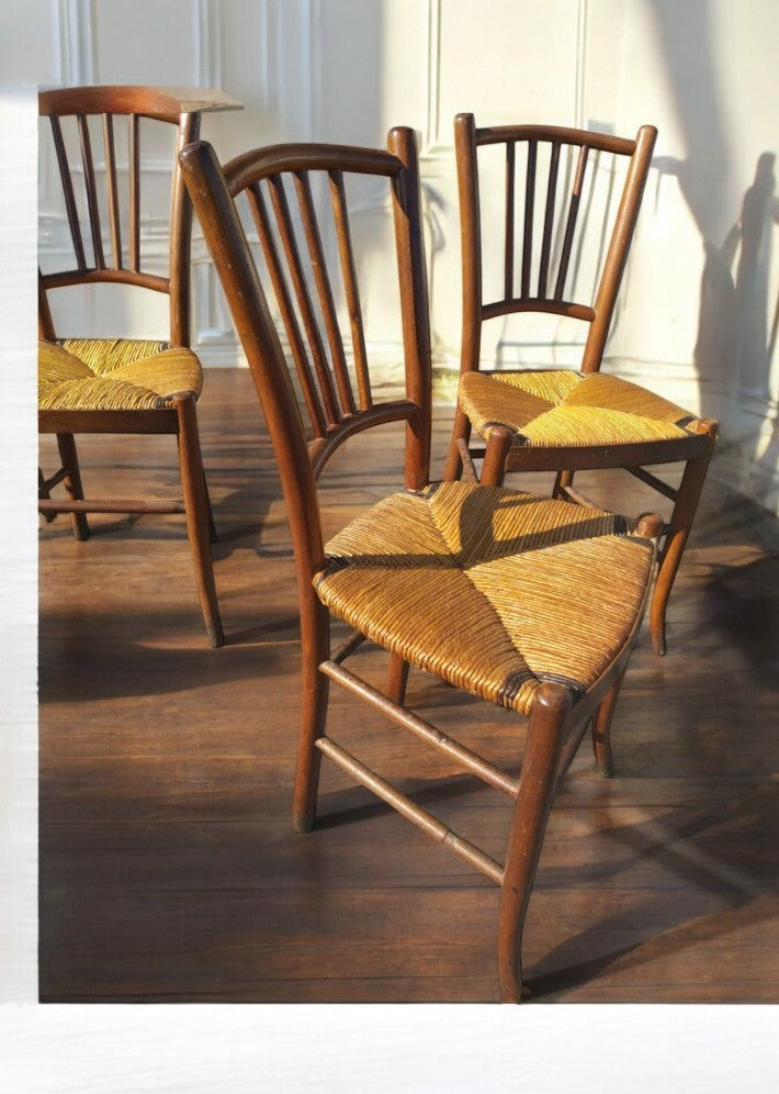 Série de 4 Chaises de Bistrot Paillées – Fin du XIXe Siècle