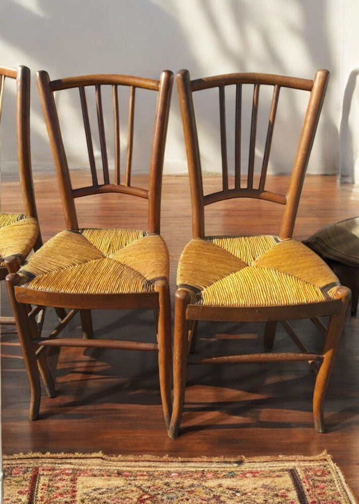 Série de 4 Chaises de Bistrot Paillées – Fin du XIXe Siècle