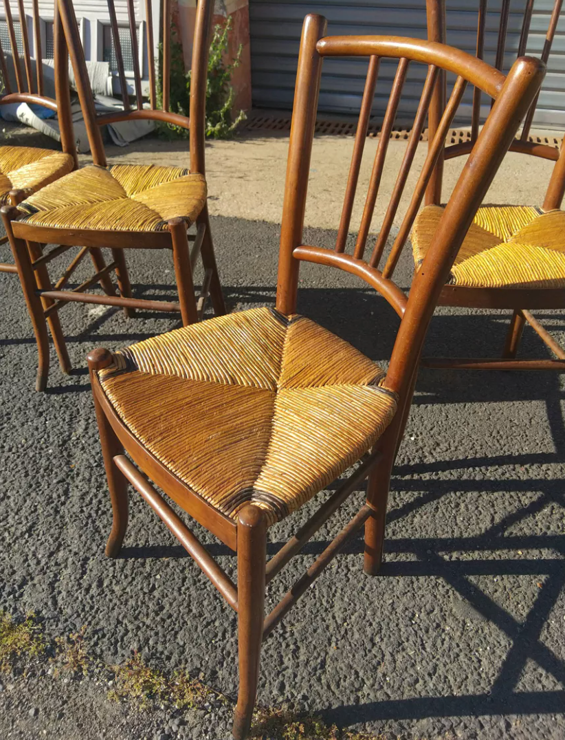 Série de 4 Chaises de Bistrot Paillées – Fin du XIXe Siècle