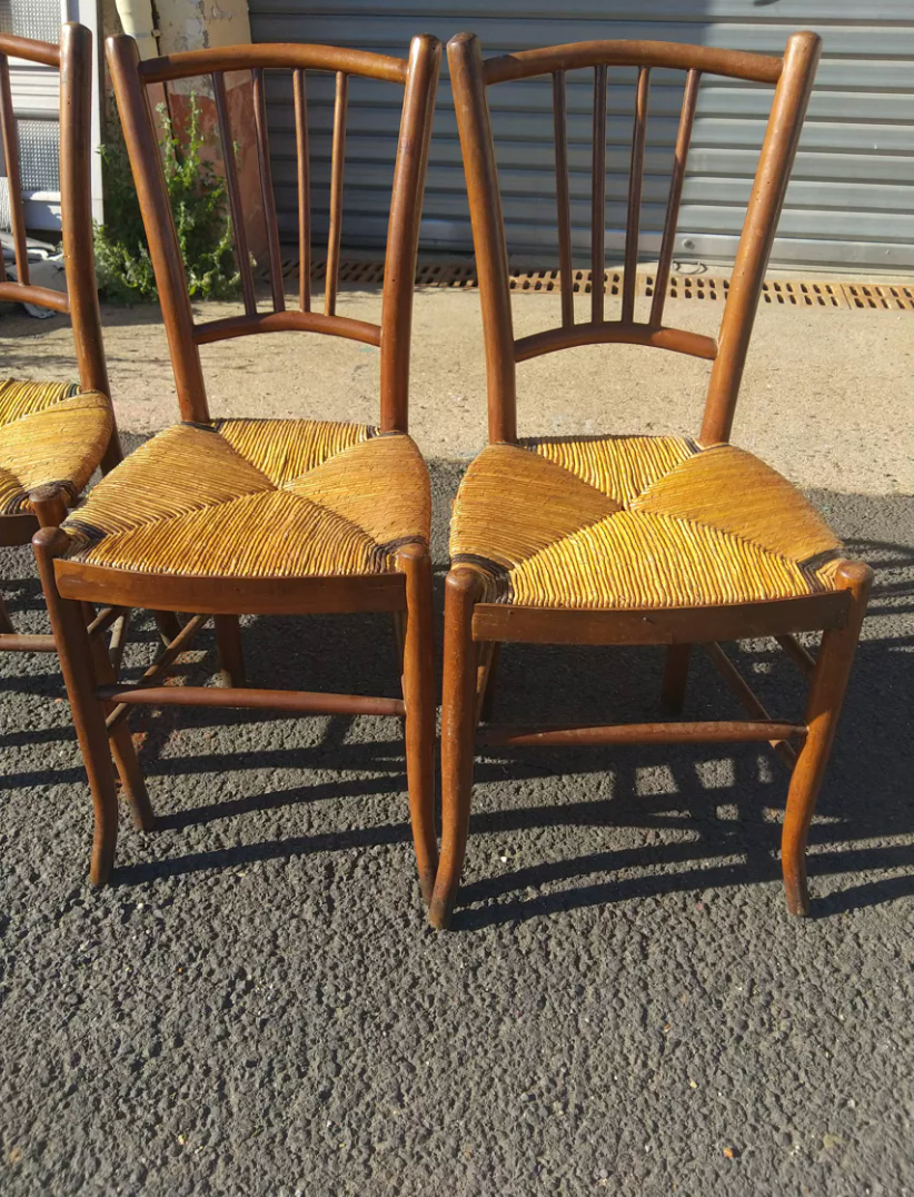 Série de 4 Chaises de Bistrot Paillées – Fin du XIXe Siècle