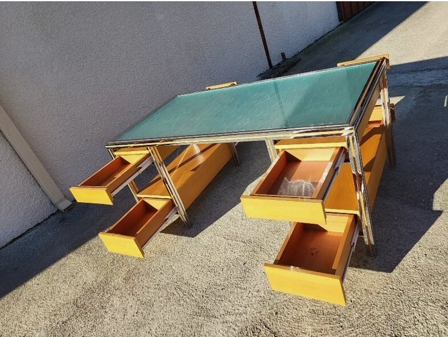 Magnifique Bureau Vintage en Verre et Chrome