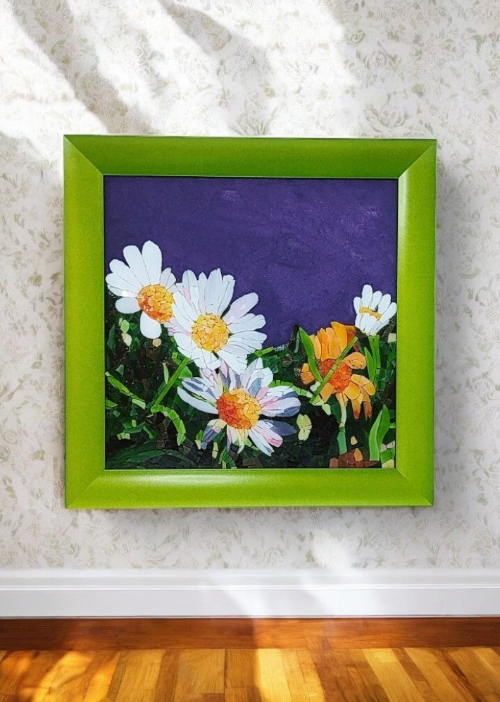 Tableau Mosaïque Daisies - Création Artisanale