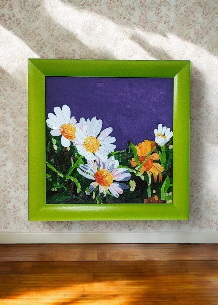 Tableau Mosaïque Daisies - Création Artisanale