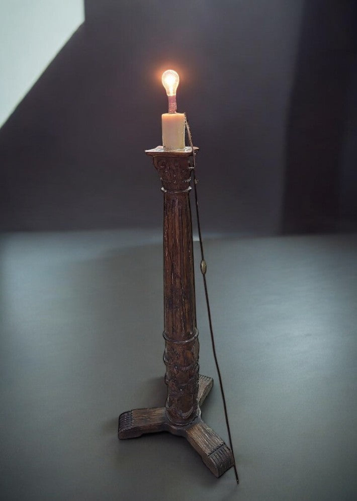 Magnifique et Grand Lampadaire en Colonne en Bois du XVIIIe Siècle