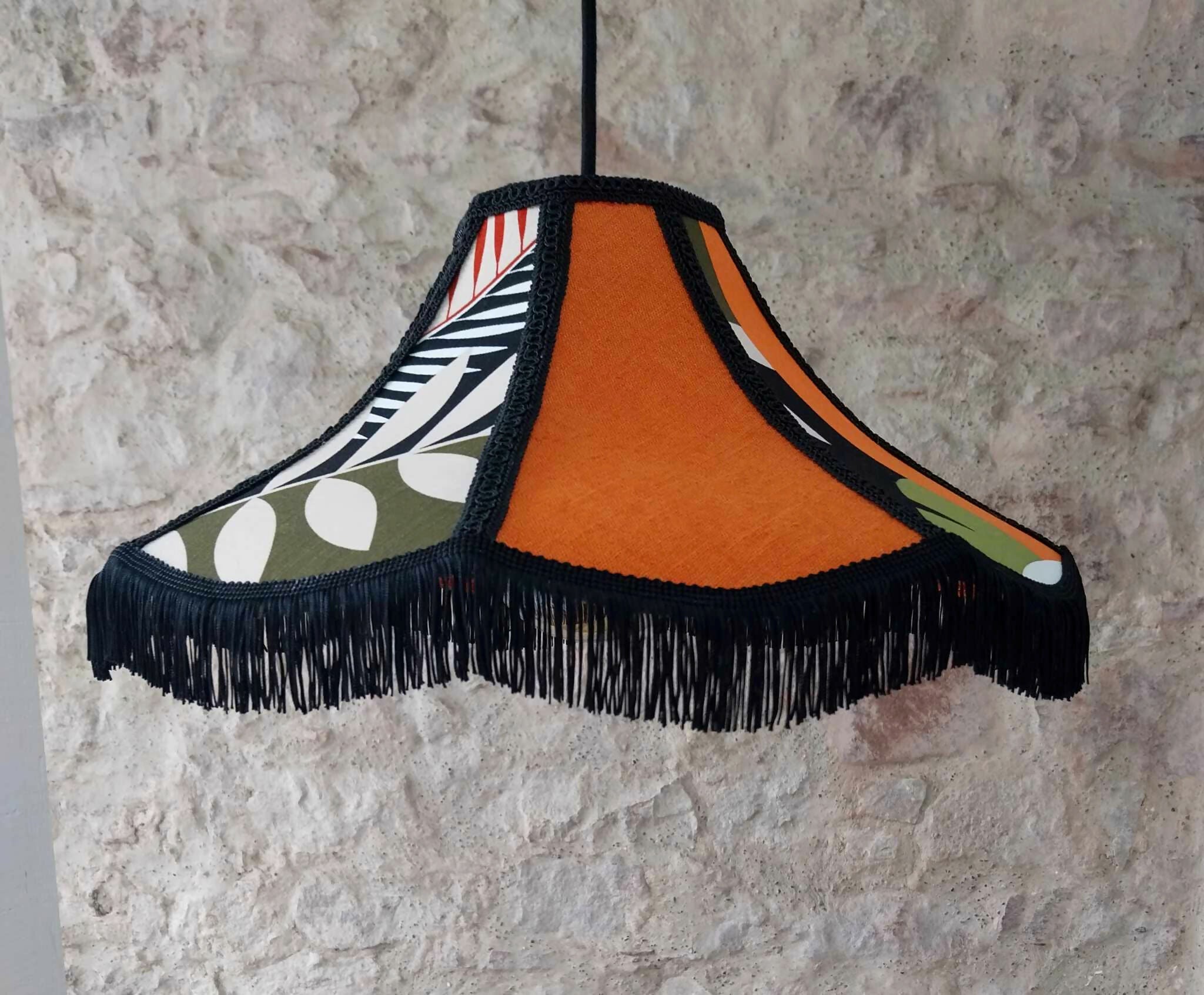 Abat - jour suspension pivoine "Back to the Seventies", lin et coton fleuri. - Ethic Atelier