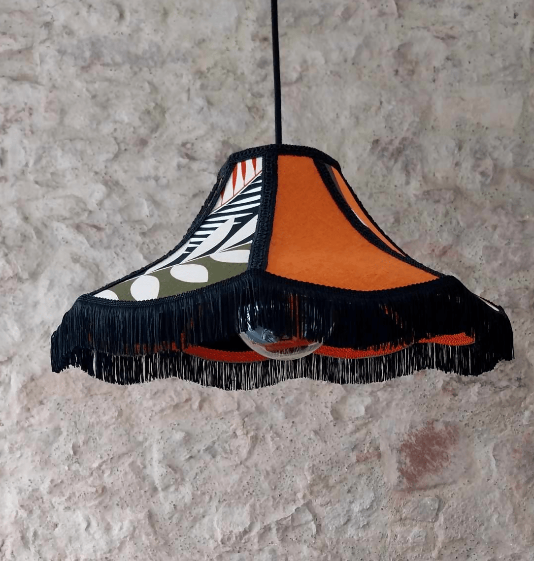 Abat - jour suspension pivoine "Back to the Seventies", lin et coton fleuri. - Ethic Atelier