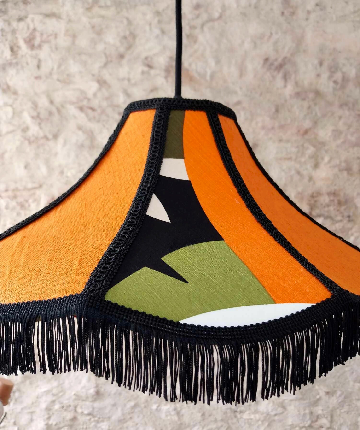 Abat - jour suspension pivoine "Back to the Seventies", lin et coton fleuri. - Ethic Atelier