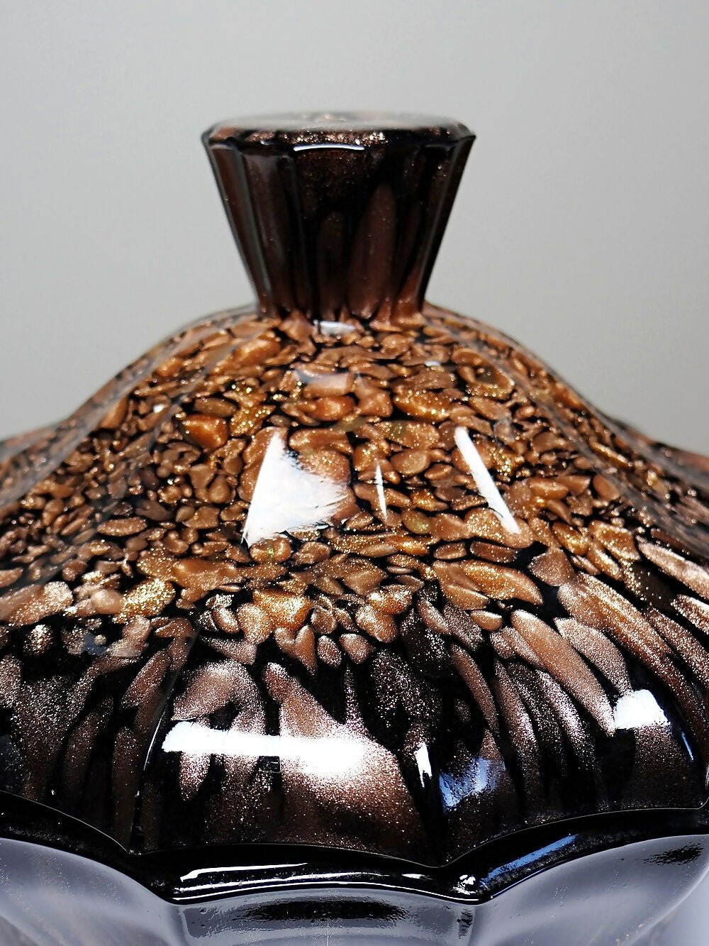 Boite/sucrier vintage Vincenzo Nason Murano verre aventurine noir - Ethic Atelier