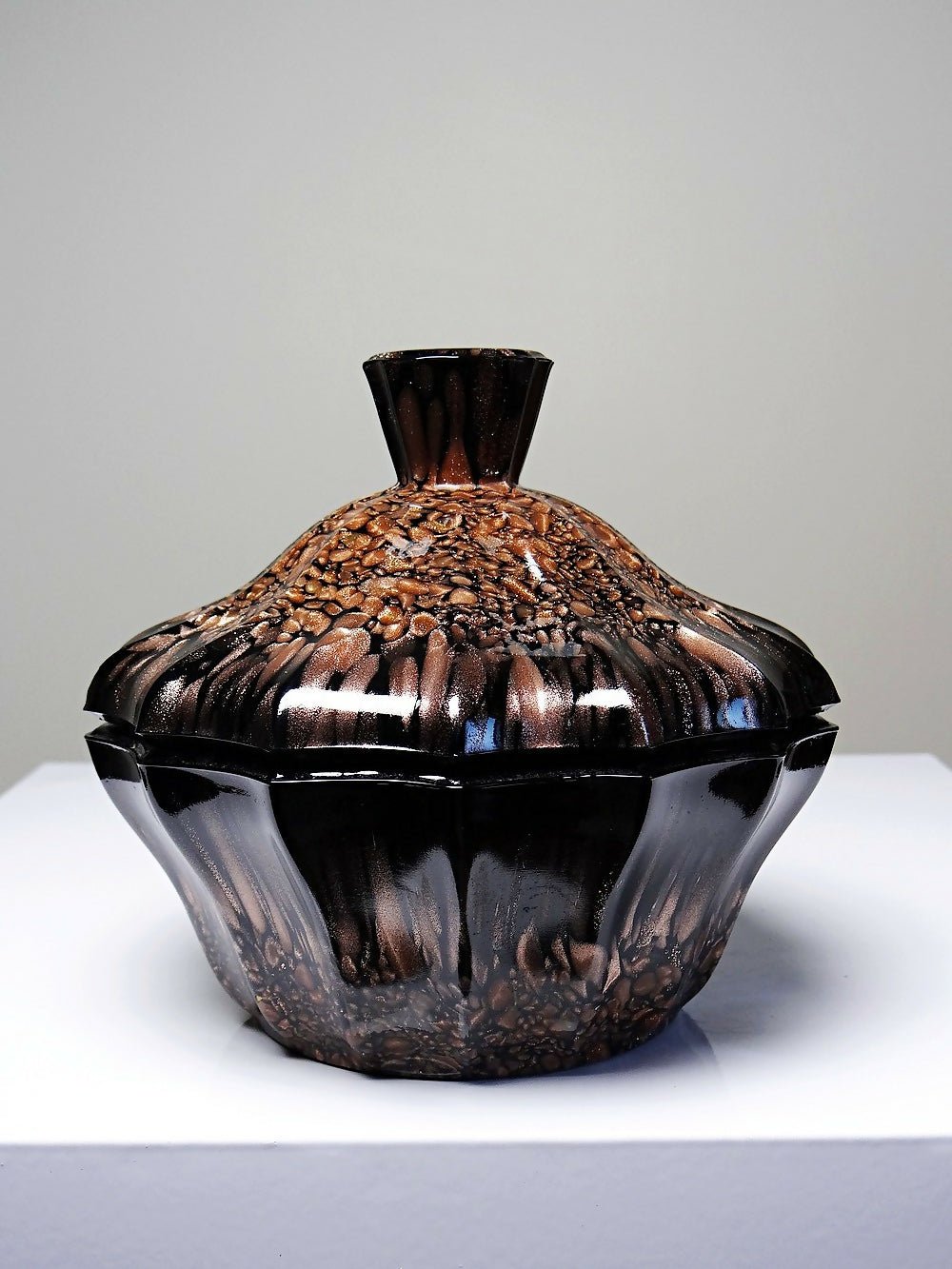 Boite/sucrier vintage Vincenzo Nason Murano verre aventurine noir - Ethic Atelier