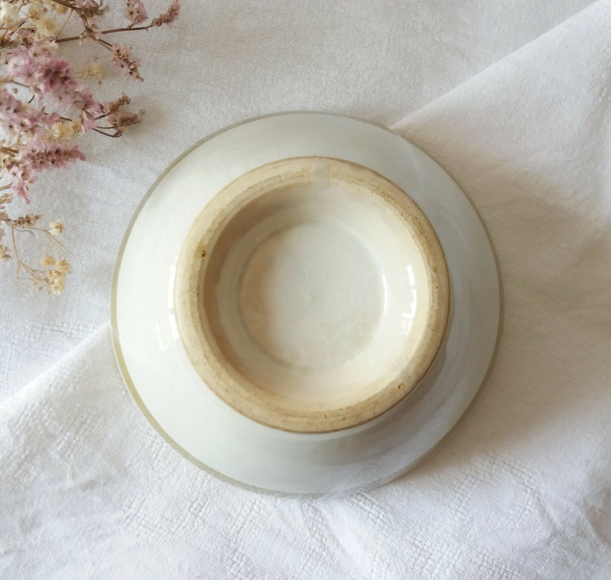 Bol ancien en faïence à liseré vert olive - Ethic Atelier