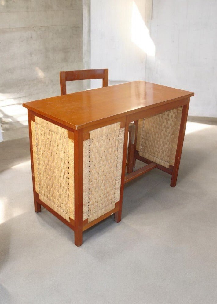 Bureau et sa chaise en acajou et paillage - Mexique en 1959 - Ethic Atelier