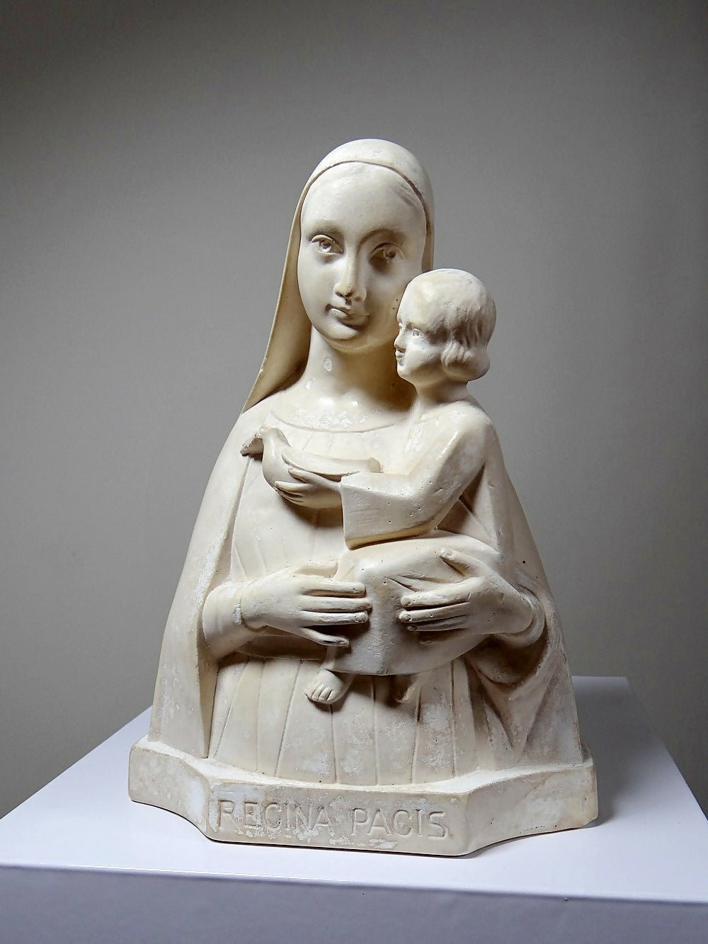 Buste Vierge à l'enfant plâtre ciré ancien style art déco PP Déposé - Ethic Atelier