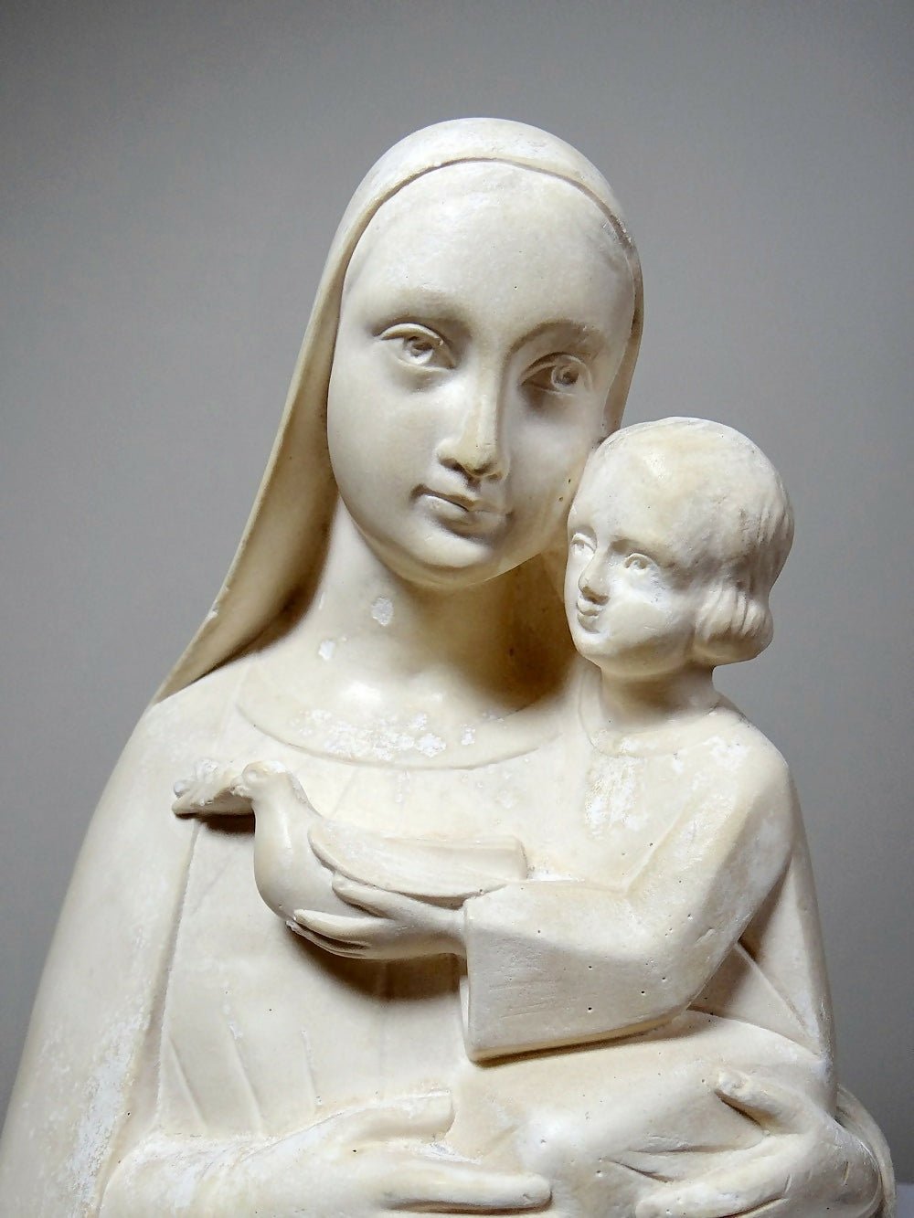 Buste Vierge à l'enfant plâtre ciré ancien style art déco PP Déposé - Ethic Atelier