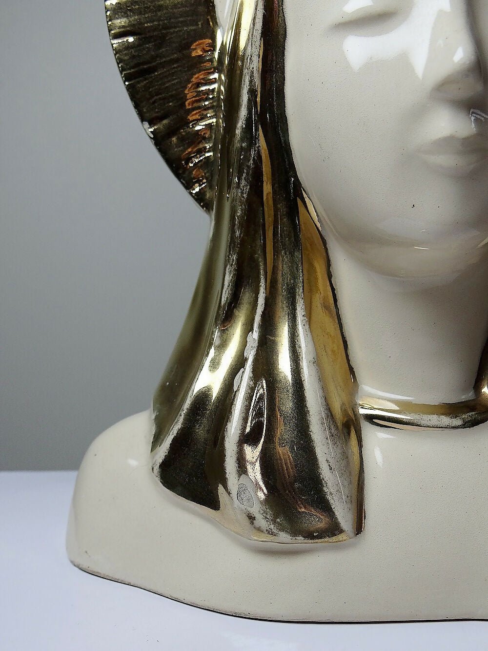 Buste Vierge auréolée céramique émaillée artisanat vintage/ancien - Ethic Atelier