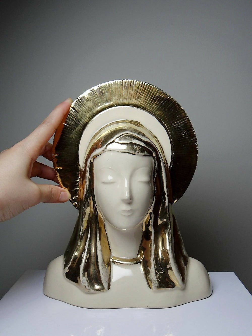 Buste Vierge auréolée céramique émaillée artisanat vintage/ancien - Ethic Atelier
