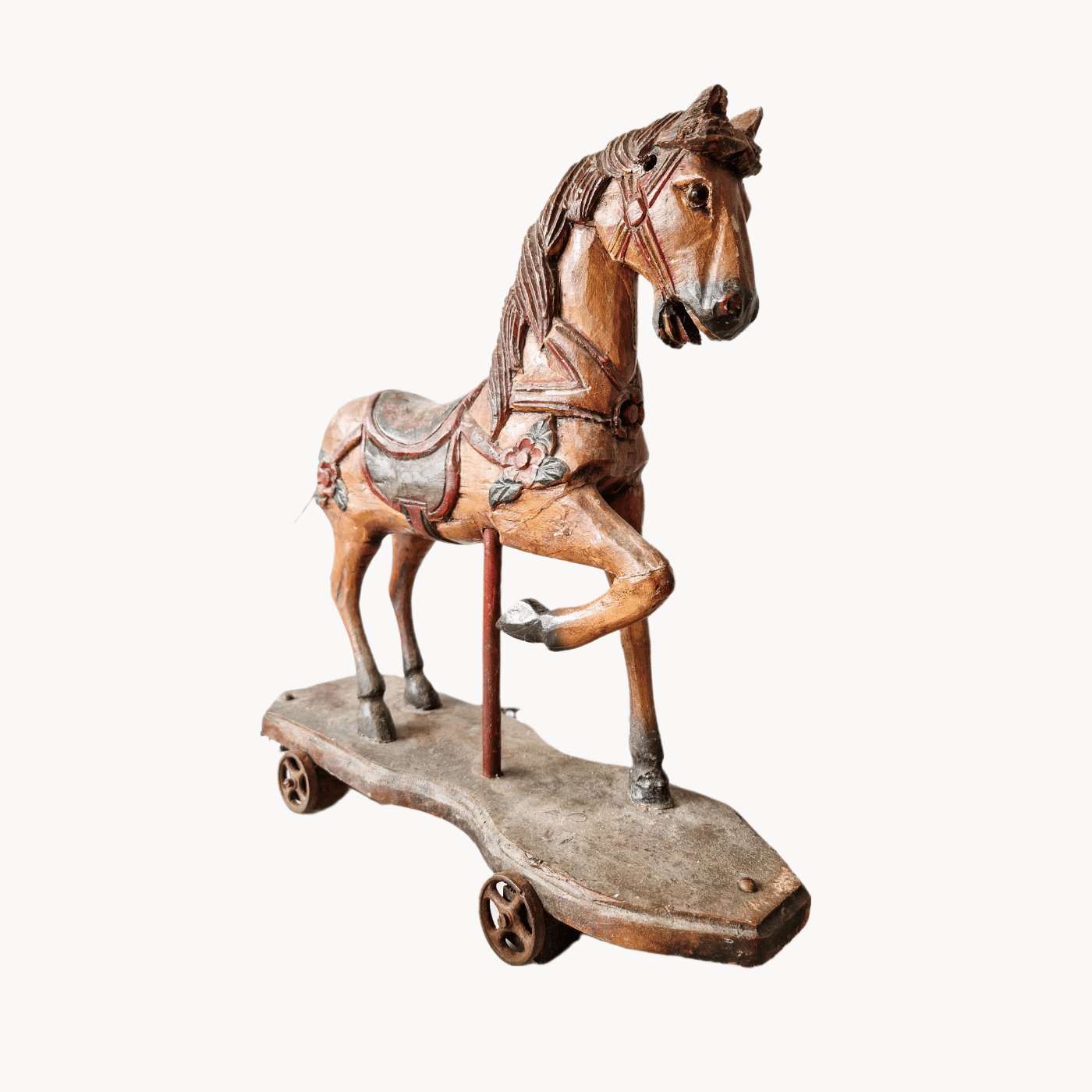 Cheval en bois ancien 1900 en bois polychrome, cheval carrousel jouet - Ethic Atelier