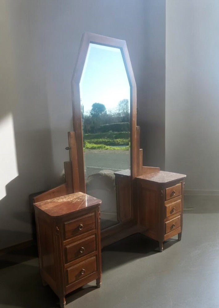 Coiffeuse Art Déco en Noyer et Marbre Rouge du Languedoc - Ethic Atelier